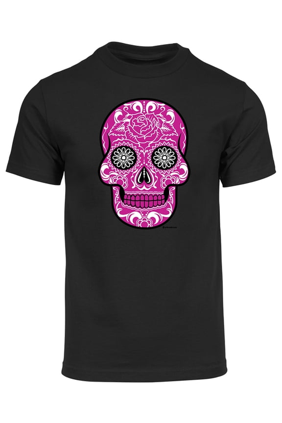 Mens Pink Sugar Skull Short-Sleeve T-Shirt - Black - 2X-Large