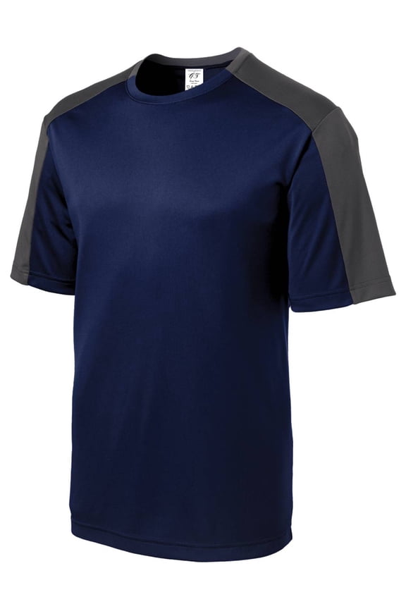 Mens Sleeve-Blocked Moisture Wicking Shirt - True Navy/Iron Grey - 3X-Large
