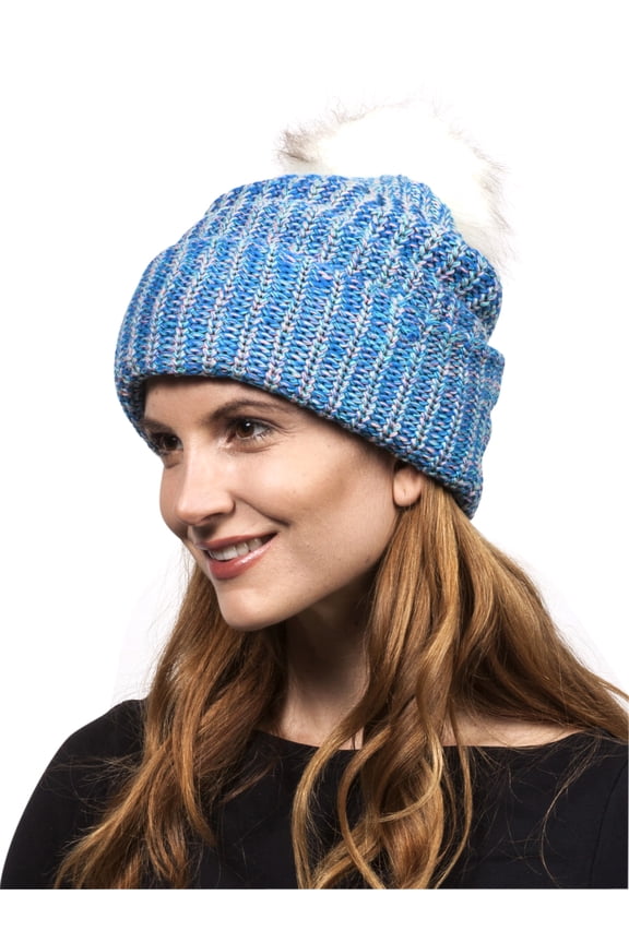 Multi Color Knit Pom Beanie, Blue