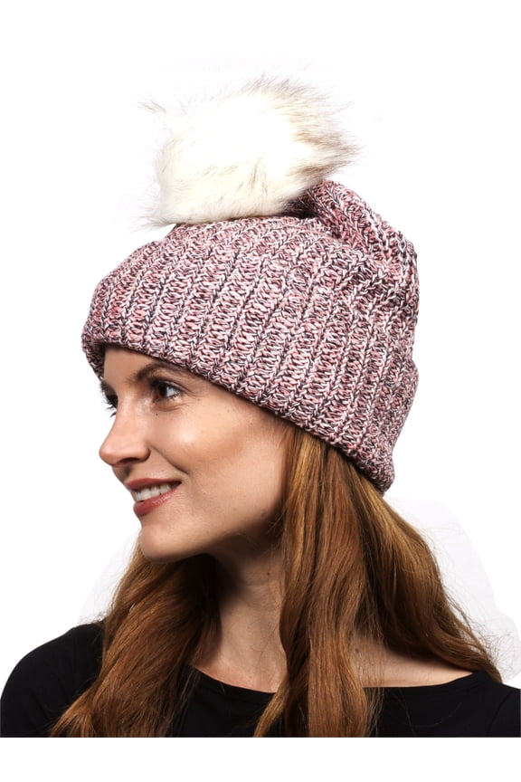 Multi Color Knit Pom Beanie, Pink