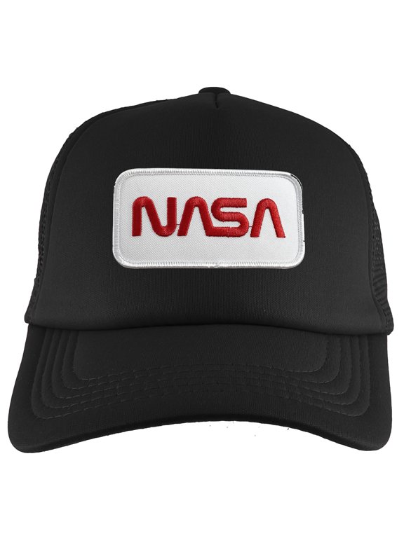Nasa Patch Adjustable Trucker Hat - White Patch - Black