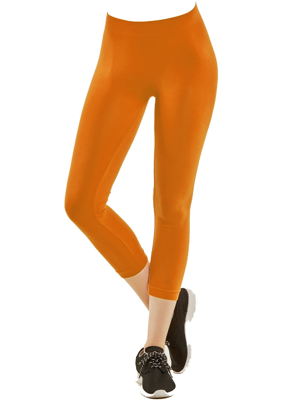 Gravity Threads Nylon Spandex Womens Capri Leggings, Neon Orange 