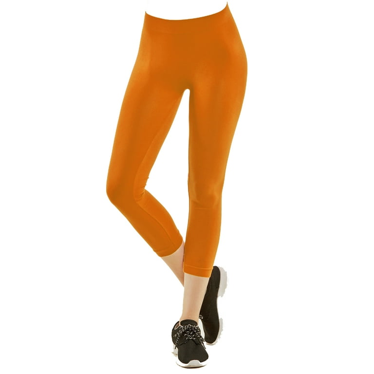 Gravity Threads Nylon Spandex Womens Capri Leggings, Neon Orange