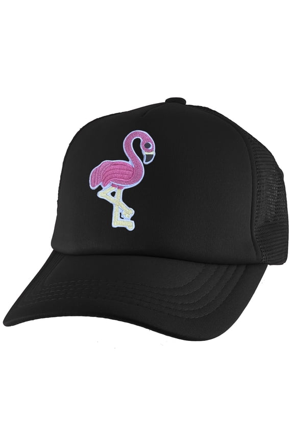 Pink Flamingo Adjustable Trucker Hat - Black