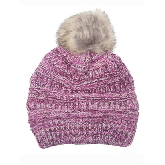 Gravity Threads Pom Cable Knit Slouchy Winter Beanie - Pink