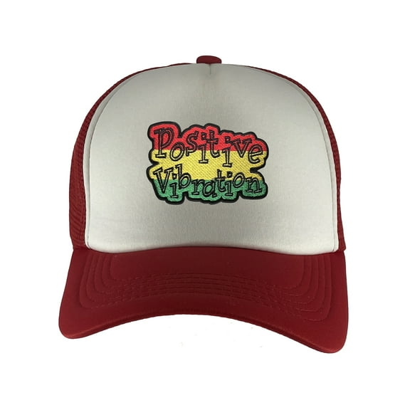 Gravity Threads Positive Vibration Patch Adjustable Trucker Hat - Red/White