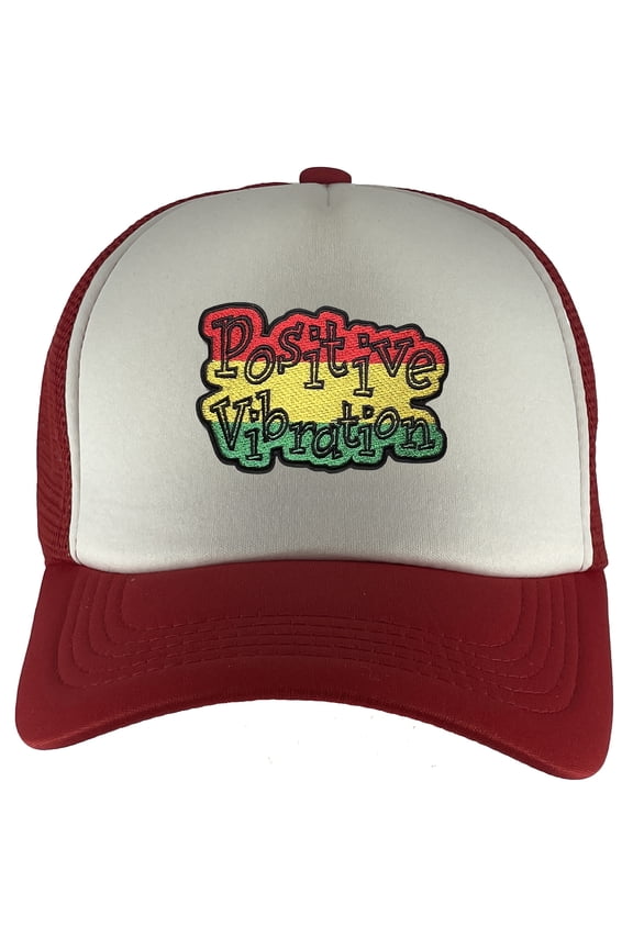 Positive Vibration Patch Adjustable Trucker Hat - Red/White