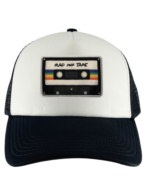 Rad Mix Tape Patch Adjustable Trucker Hat - Black/White