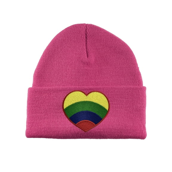 Gravity Threads Rainbow Heart Patch Cuffed Beanie - Hot Pink
