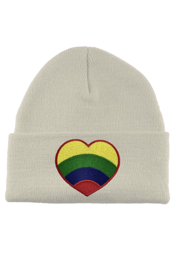 Rainbow Heart Patch Cuffed Beanie - White