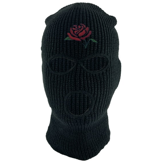 Gravity Threads Red Rose Embroidery 3-Hole Ski Mask - Black