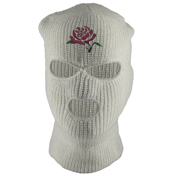 Gravity Threads Red Rose Embroidery 3-Hole Ski Mask - White