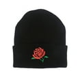 thumbnail image 1 of Gravity Threads Red Rose Embroidery Cuffed Beanie - Black, 1 of 3
