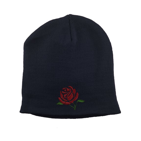Gravity Threads Red Rose Embroidery Short Beanie - Navy