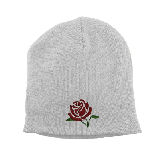 Gravity Threads Red Rose Embroidery Short Beanie - White