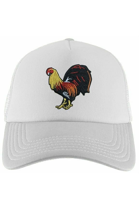 Rooster Patch Adjustable Trucker Hat - White