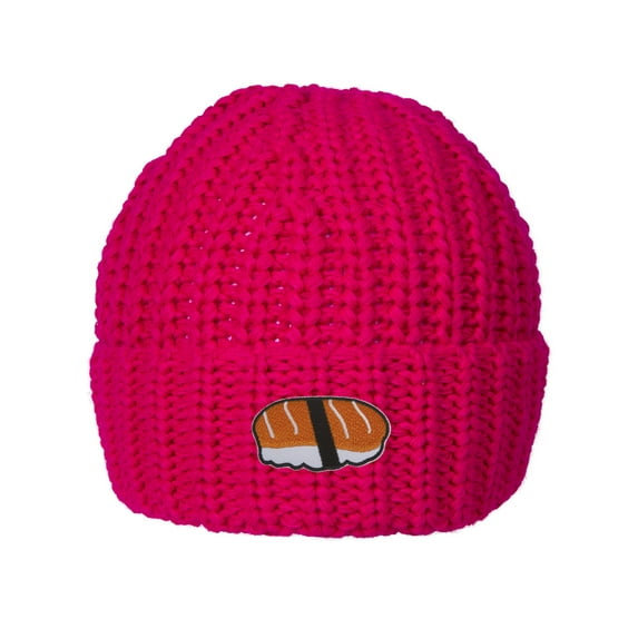 Gravity Threads Salmon Nigiri Sushi Knitted Cuffed Beanie - Hot Pink