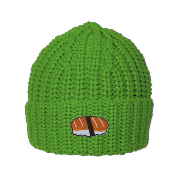 Gravity Threads Salmon Nigiri Sushi Knitted Cuffed Beanie - Kelly Green