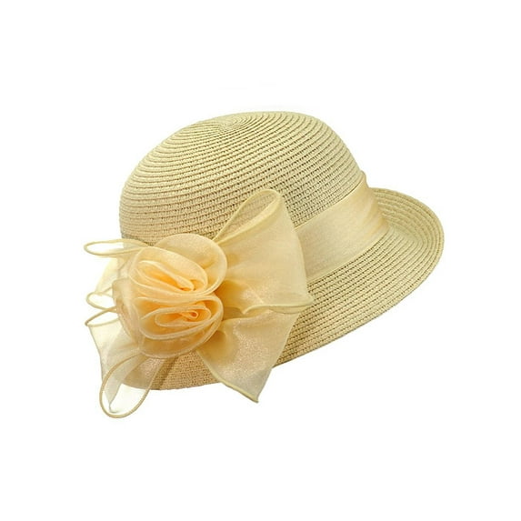 Gravity Threads Satin Ribbon Triple Rose Brim Cloche Bucket Hat, Natural