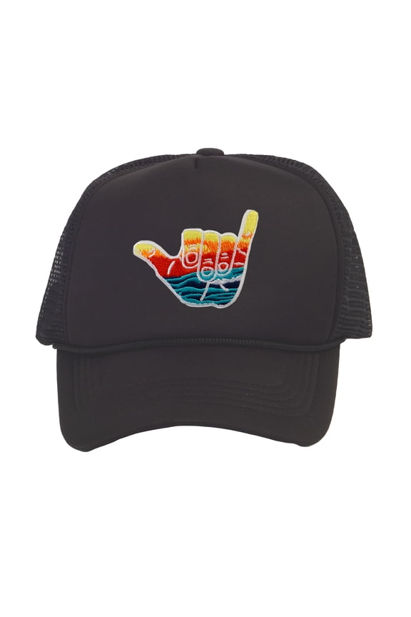 Shaka Learn to Surf Patch Trucker Hat - Black