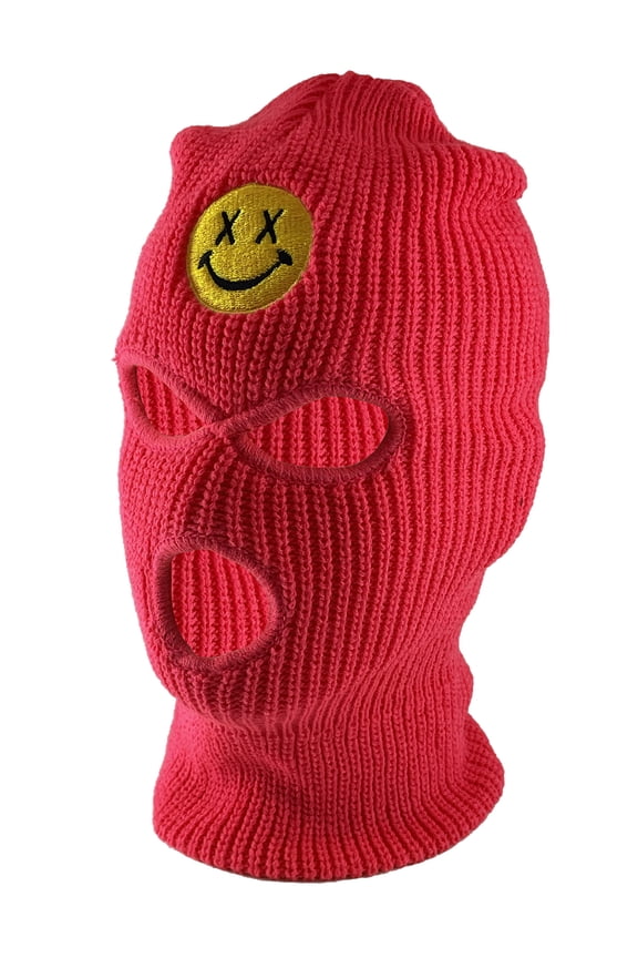Smile Face 3-Hole Ski Mask - Cross Eye - Red