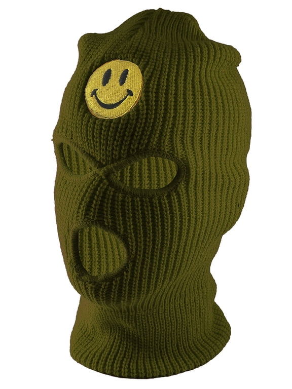 Smile Face 3-Hole Ski Mask - Smile - Olive