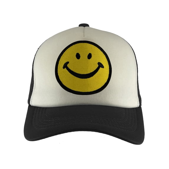 Gravity Threads Smile Face Adjustable Trucker Hat - Black/White