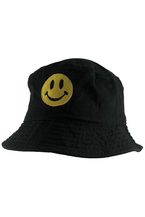 Smile Face Bucket Hat - Classic - Black - Small/Medium