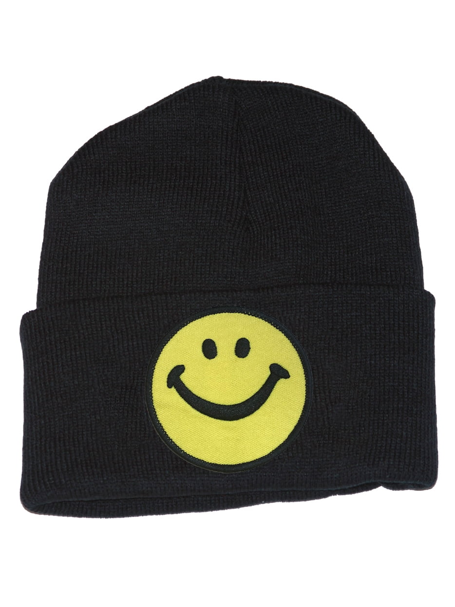 Gravity Threads Smiley Face Beanie - Embroidered Smile Design, One Size Fits Most, Cozy Cuffed Beanie - View #5