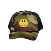 Gravity Threads Smile Face Embroidery Adjustable Trucker Hat - Camo/Bllck