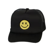 Gravity Threads Smile Face Embroidery Adjustable Trucker Hat - Cross Eye - Black