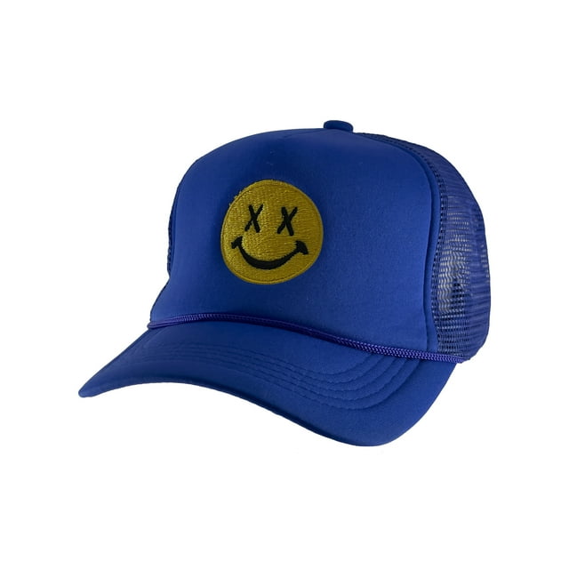 Gravity Threads Smile Face Embroidery Adjustable Trucker Hat - Cross Eye - Royal