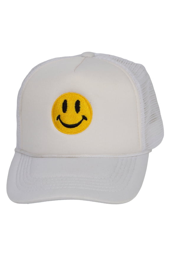 Smile Face Embroidery Adjustable Trucker Hat - Smile White