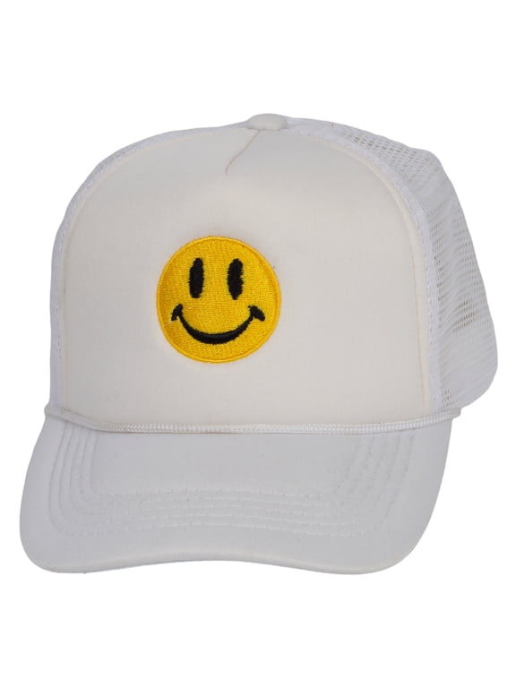 Smile Face Embroidery Adjustable Trucker Hat - Smile White