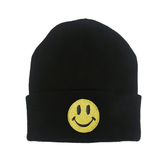 Gravity Threads Smile Face Long Beanie Cap, Classic Black