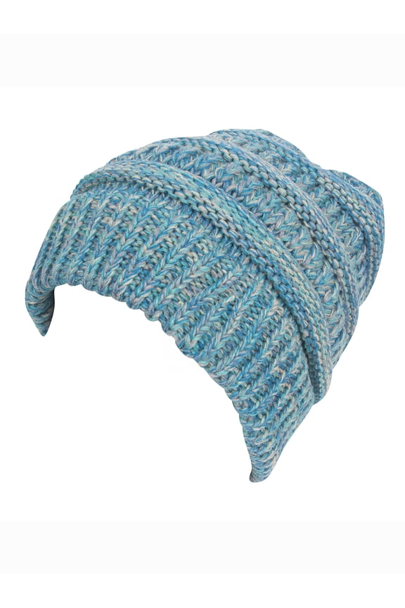 Soft Cable Knit High Ponytail Winter Beanie - Royal/Teal/Lt Grey/Beige