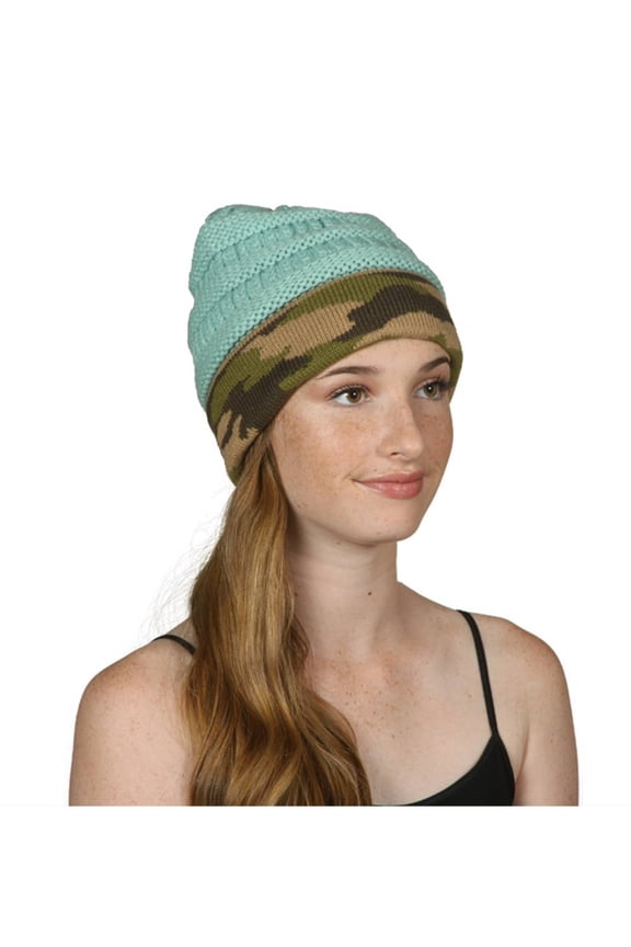 Soft Camouflage Cuff Beanie, Mint