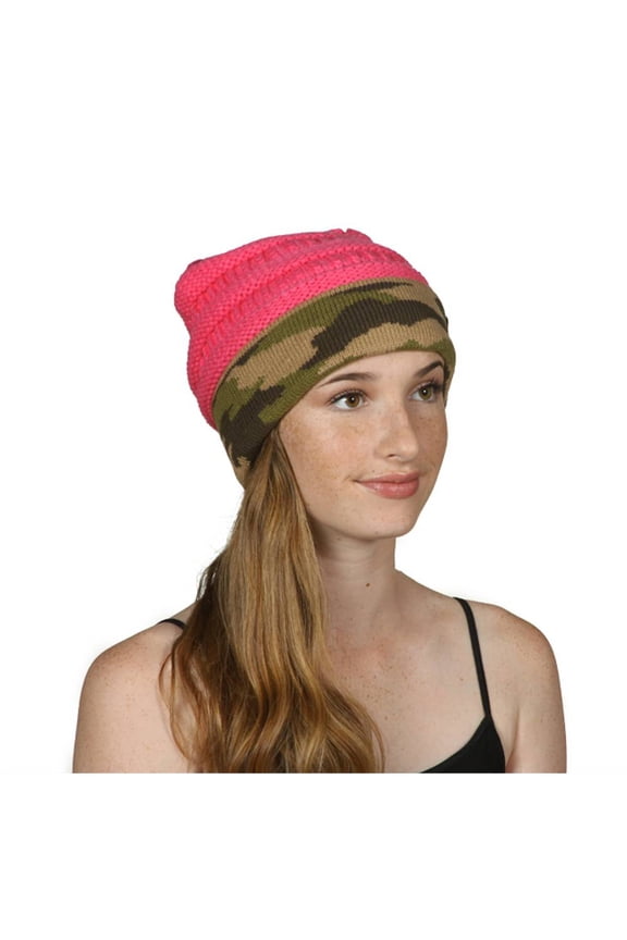 Soft Camouflage Cuff Beanie, New Candy Pink