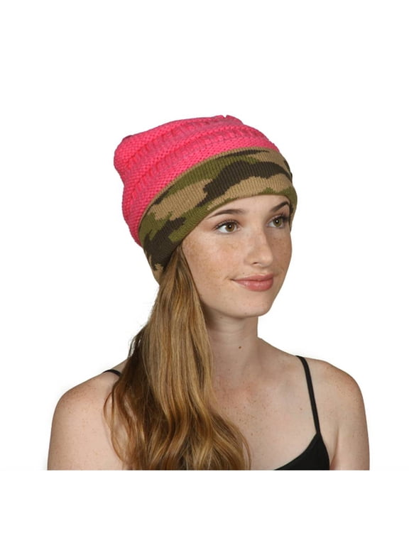 Soft Camouflage Cuff Beanie, New Candy Pink
