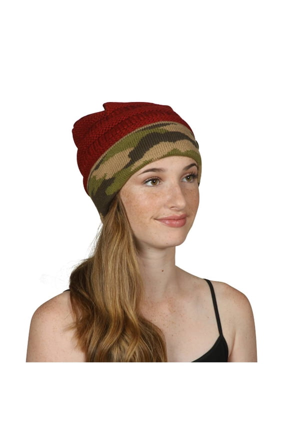 Soft Camouflage Cuff Beanie, Red