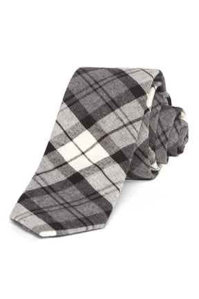 Sophisticated Fashion Knit Skinny Neck Ties, Grey Plaid