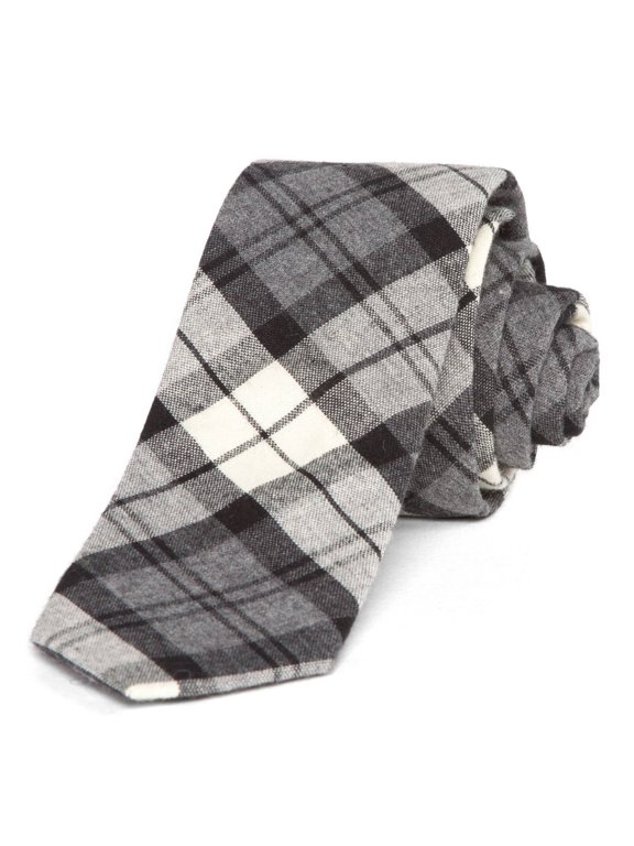 Sophisticated Fashion Knit Skinny Neck Ties, Grey Plaid