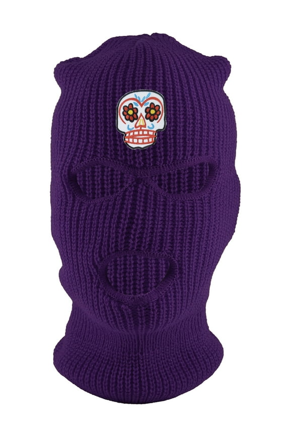 Sugar Skull 3-Hole Ski Mask - Purple