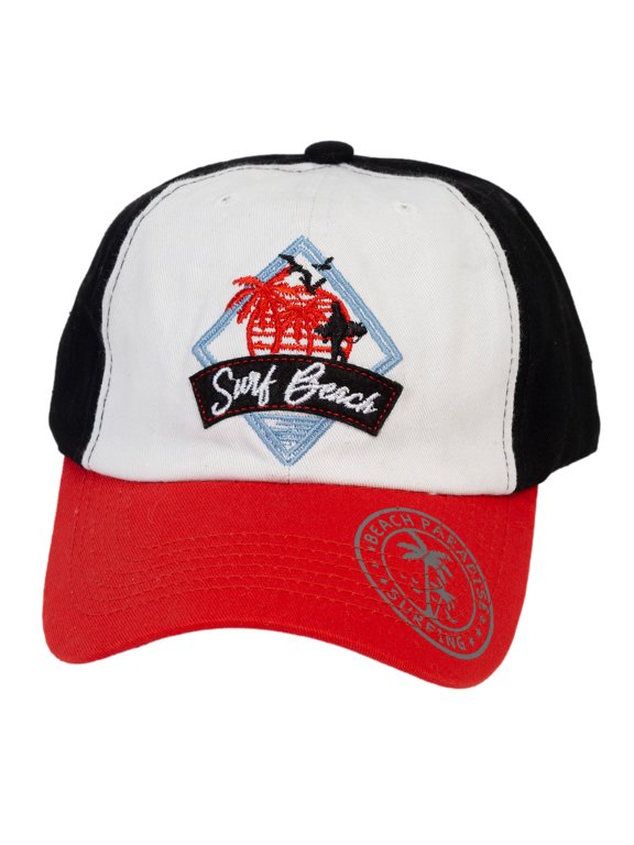 Surf Beach Low Profile Adjustable Hat, Black/Red