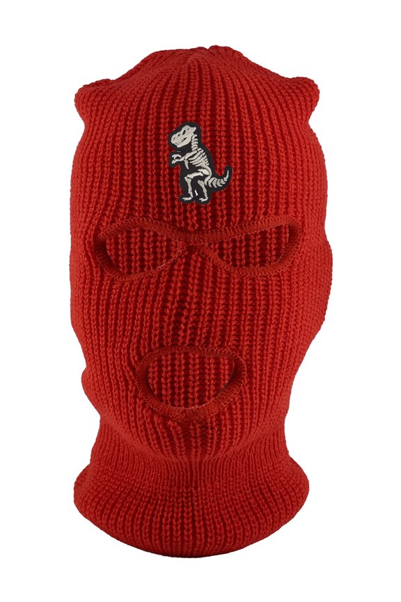 T-Rex Skeleton 3-Hole Ski Mask - Red