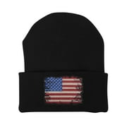 Gravity Threads Tattered USA Flag Patch Cuffed Beanie - Black