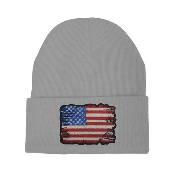 Gravity Threads Tattered USA Flag Patch Cuffed Beanie - Grey