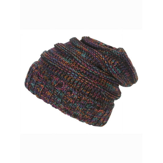 Gravity Threads Trendy Oversized Chunky Soft Beanie + Winter Gloves - Black Multi