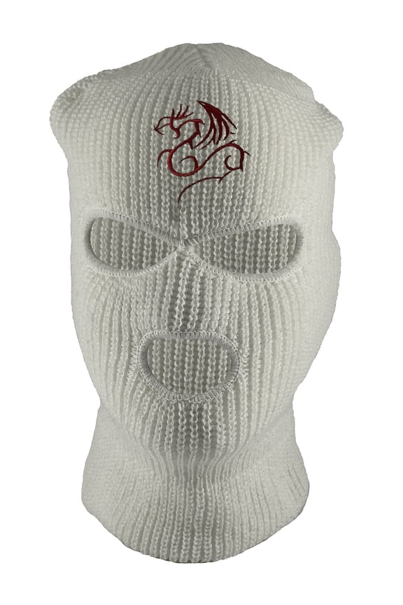 Tribal Dragon 3-Hole Ski Mask - White