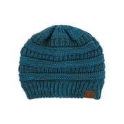 Gravity Threads Two Tone Chunky Soft Marled Knit Soft Beanie, Blue Teal
